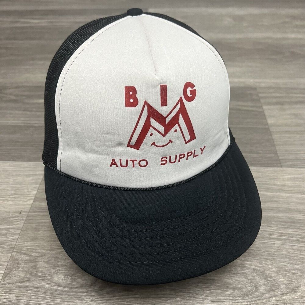 True Vintage 70s Auto Supply Snapback Hat Black White Trucker Workwear Car Truck
